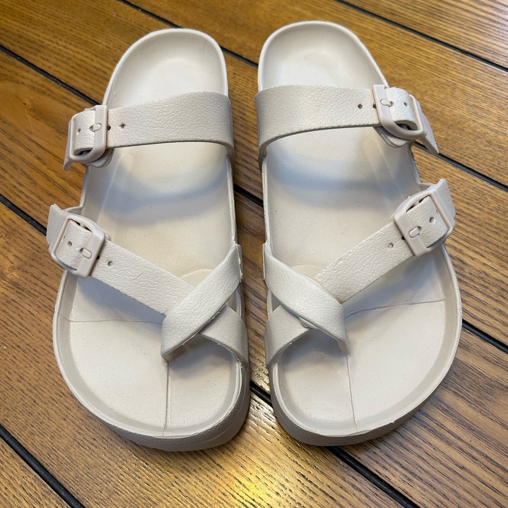 Cream Double Strap Sandals